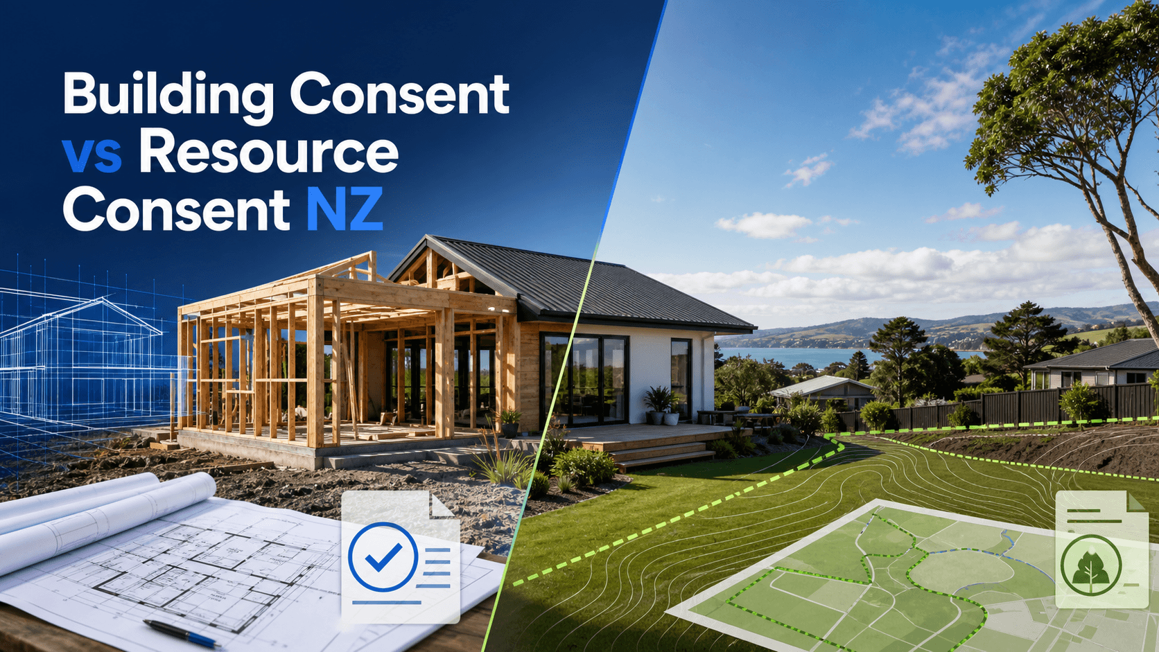 New Zealand home comparing building consent plans with resource consent land-use mapping